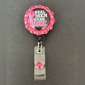 Breast Cancer Awareness Retractable Reel Badge Holder Real Men Wear Pink Ribbon